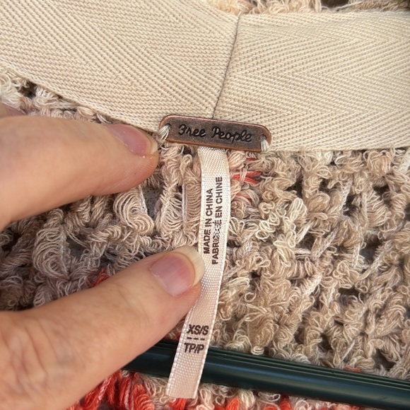 Free People Desert Daze Orange and Cream Chunky Knit Cardigan - Picture 3 of 13